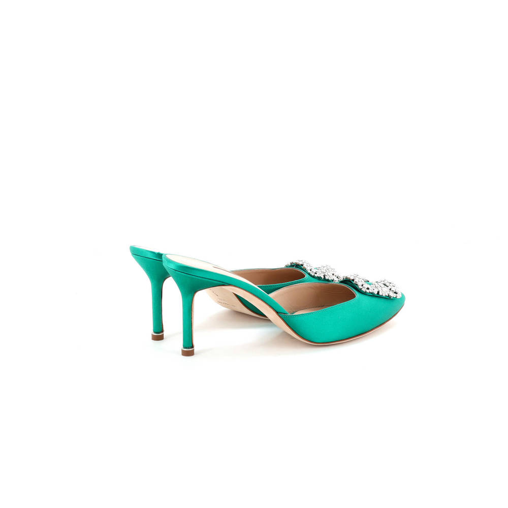 Manolo Blahnik 70 Women's Hangisimu Heeled Mules Satin - Picture 3 of 5